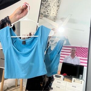 SHEIN Light Blue Ribbed Crop Top